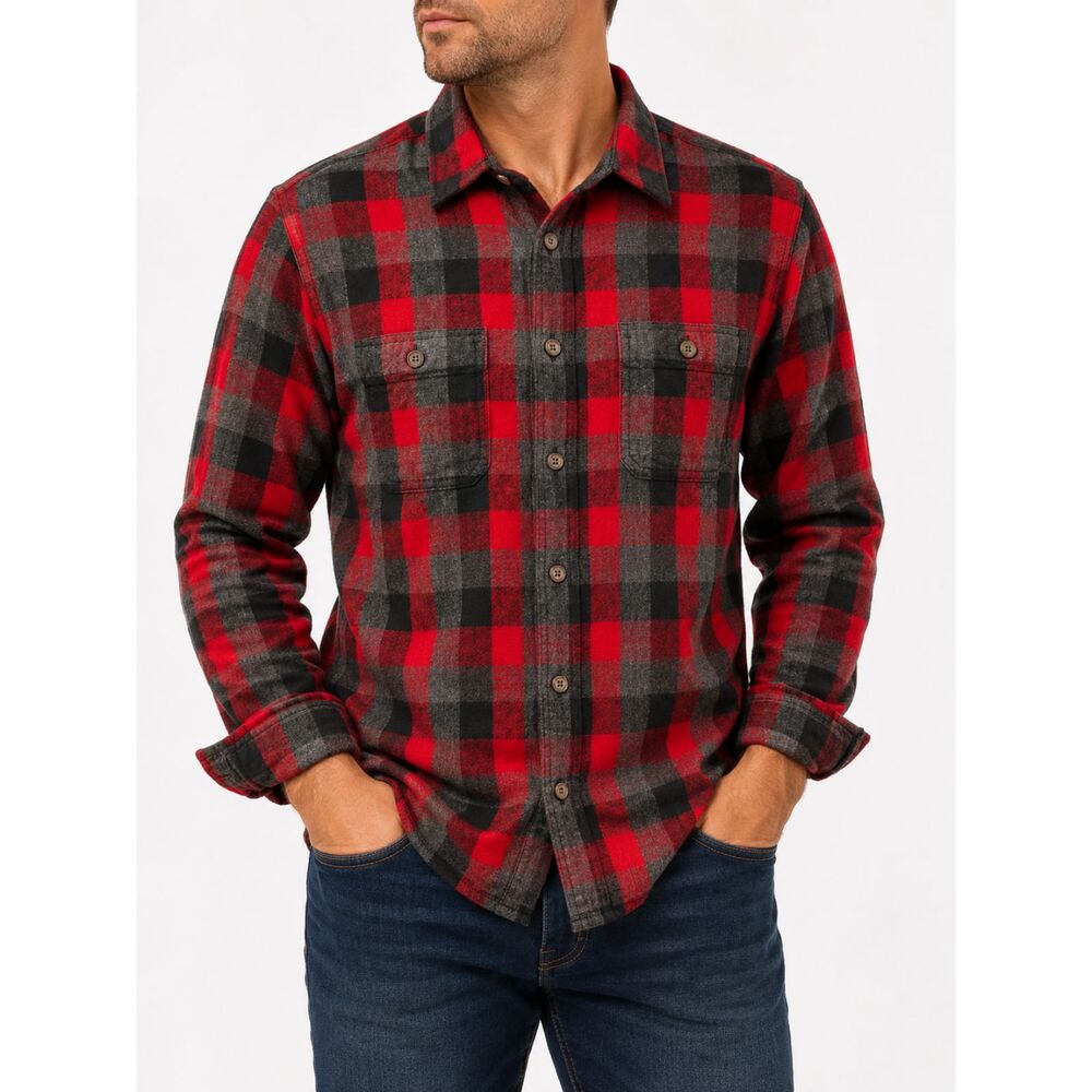 Duluth Trading Red Black Buffalo Plaid Flannel Shirt Men’s Medium